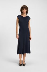 Sleeveless dress in matte jersey with seaming details, Dark Blue