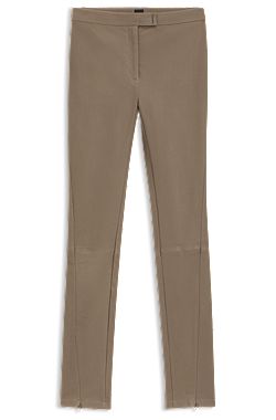 Leather leggings with logo-hook closure