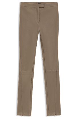 Leather leggings with logo-hook closure