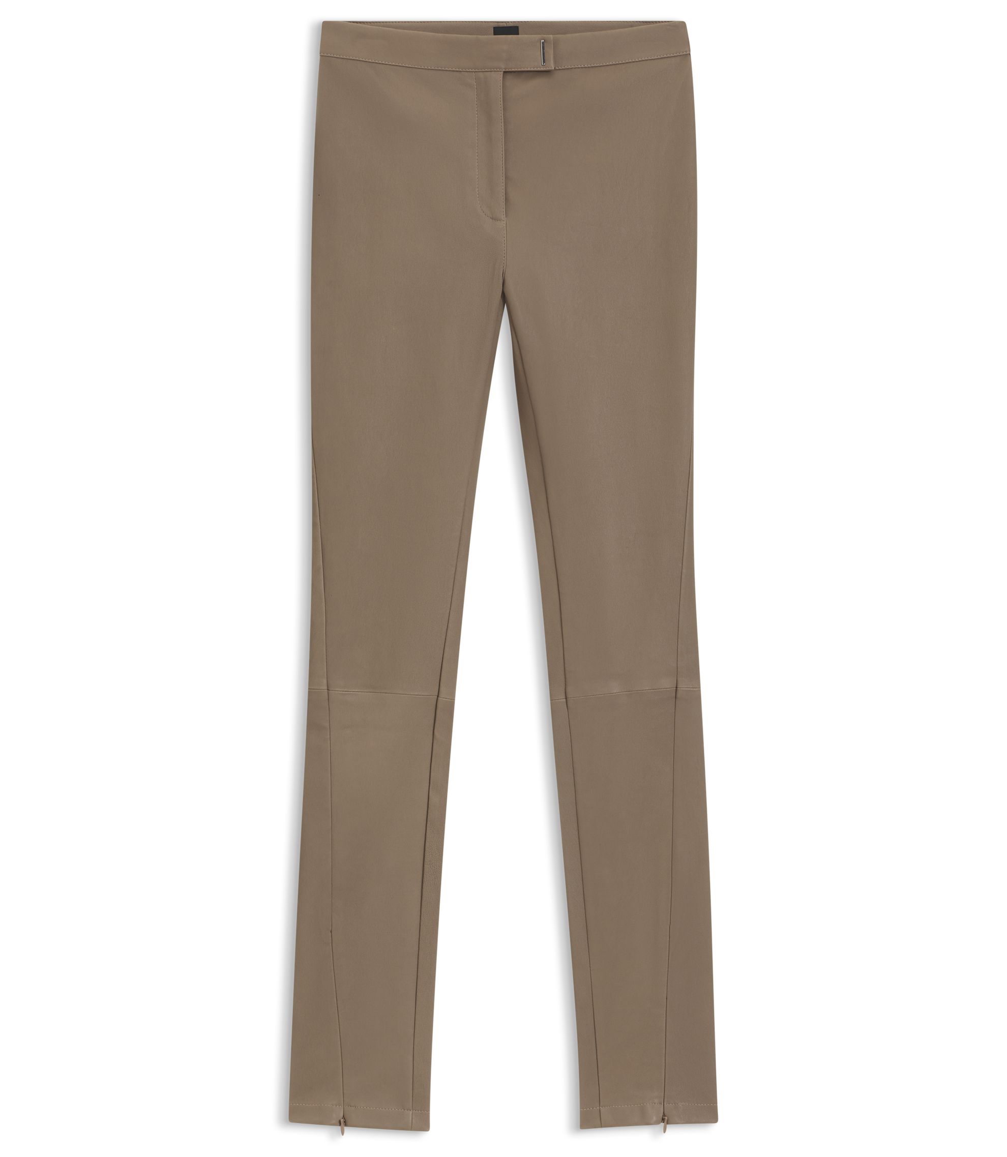 BOSS - Leather leggings with logo-hook closure - Light Brown