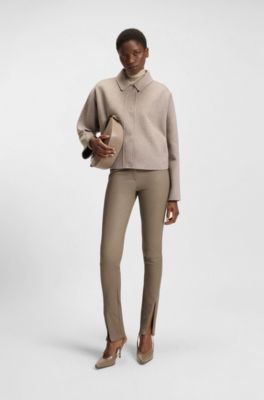 Leggings i l&auml;der med hakst&auml;ngning med logga, Ljusbrun