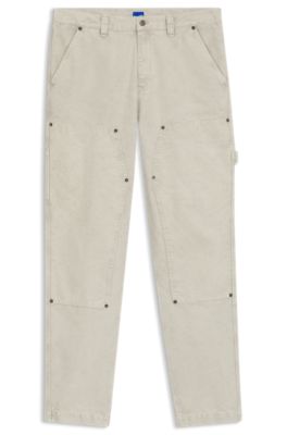 Tapered-fit trousers in cotton canvas, Natural