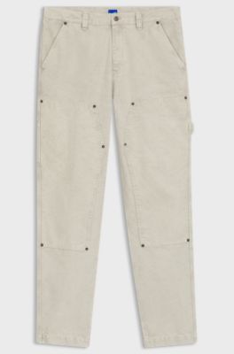 Tapered-fit trousers in cotton canvas, Natural