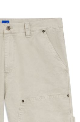 Tapered-fit trousers in cotton canvas, Natural