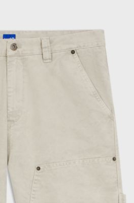 Tapered-fit trousers in cotton canvas, Natural