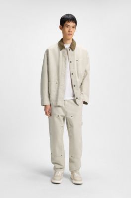 Tapered-fit trousers in cotton canvas, Natural
