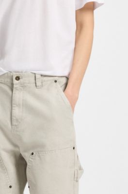 Tapered-fit trousers in cotton canvas, Natural