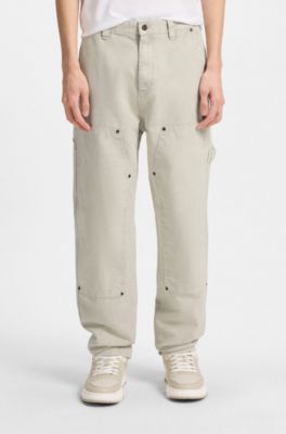 Tapered-fit trousers in cotton canvas, Natural