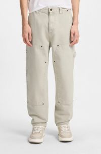 Tapered-fit trousers in cotton canvas, Natural