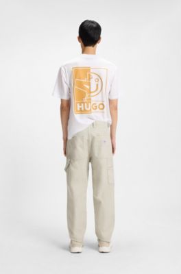 Tapered-fit trousers in cotton canvas, Natural