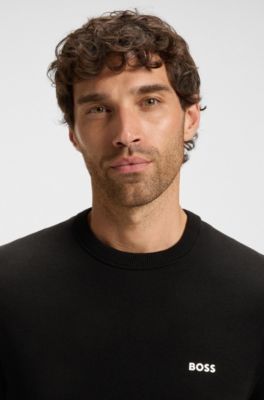 Maglione in cotone con dettagli a contrasto, Nero