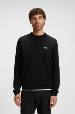 Maglione in cotone con dettagli a contrasto, Nero