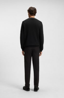 Pull en coton avec d&eacute;tails contrastants, Noir