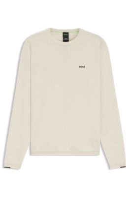 Cotton sweater with contrast details, Natural