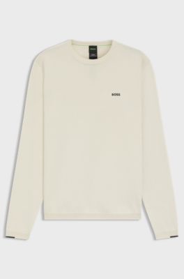 Cotton sweater with contrast details, Natural