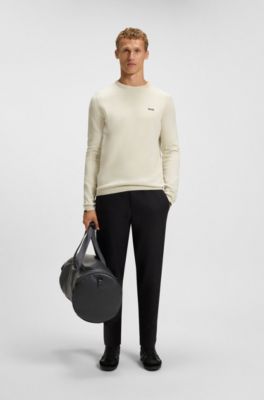 Cotton sweater with contrast details, Natural