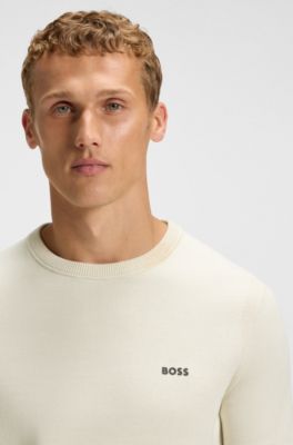 Cotton sweater with contrast details, Natural