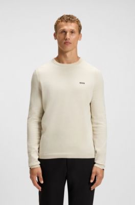 Cotton sweater with contrast details, Natural