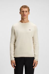 Cotton sweater with contrast details, Natural