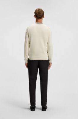 Cotton sweater with contrast details, Natural