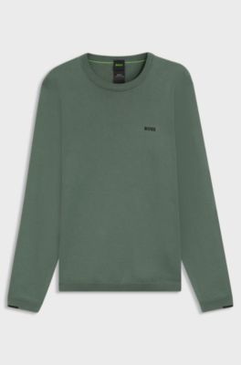 Pull en coton avec d&eacute;tails contrastants, Vert