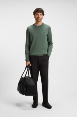 Pull en coton avec d&eacute;tails contrastants, Vert