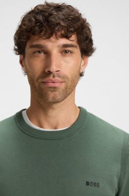 Cotton sweater with contrast details, Green