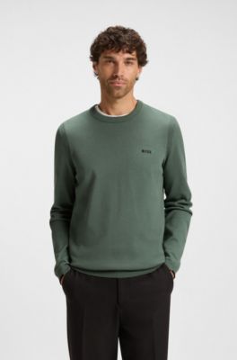 Pull en coton avec d&eacute;tails contrastants, Vert