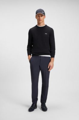 Cotton sweater with contrast details, Dark Blue