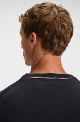 Cotton sweater with contrast details, Dark Blue