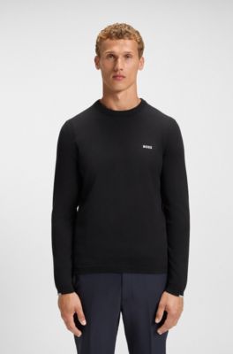 Cotton sweater with contrast details, Dark Blue