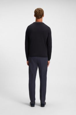 Cotton sweater with contrast details, Dark Blue