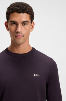 Pull en coton avec d&eacute;tails contrastants, Violet fonc&eacute;