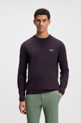Pull en coton avec d&eacute;tails contrastants, Violet fonc&eacute;