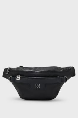 Twill belt bag with metallic stacked logo, Black
