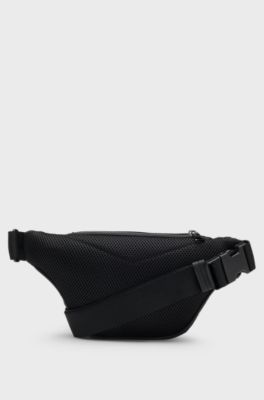 Twill belt bag with metallic stacked logo, Black