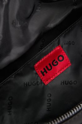 Twill belt bag with metallic stacked logo, Black