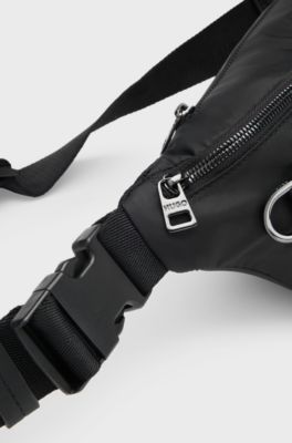 Twill belt bag with metallic stacked logo, Black