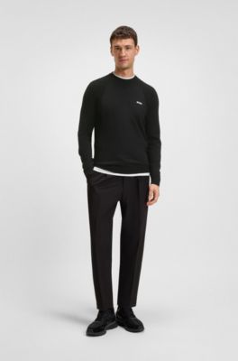 Cotton-blend sweater with body-mapping and contrast logo, Black