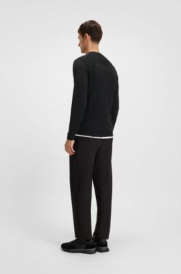 Cotton-blend sweater with body-mapping and contrast logo, Black