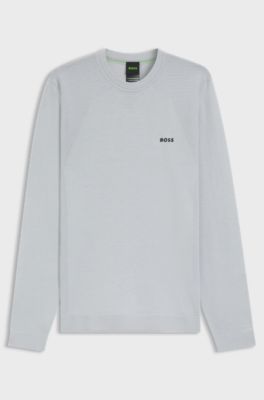 Cotton-blend sweater with body-mapping and contrast logo, Light Grey