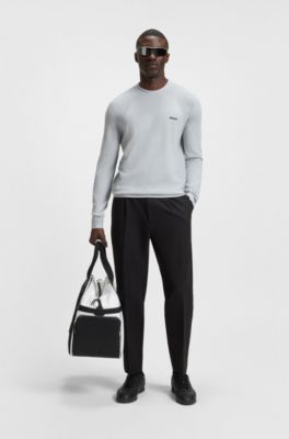 Cotton-blend sweater with body-mapping and contrast logo, Light Grey