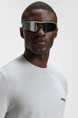 Sweater van een katoenmix met bodymapping en contrastlogo, Lichtgrijs