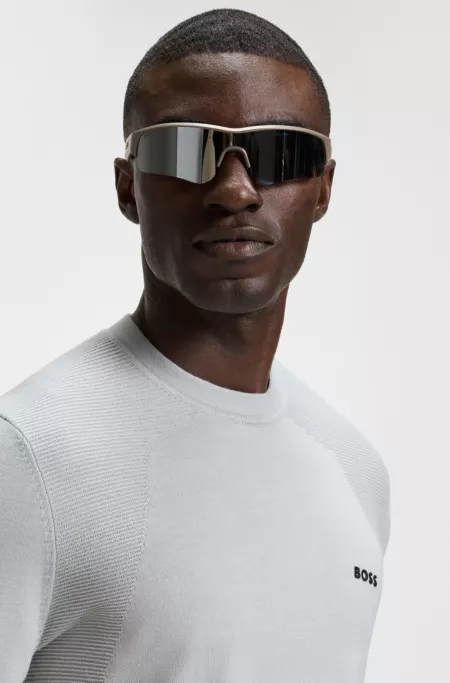 Cotton-blend sweater with body-mapping and contrast logo