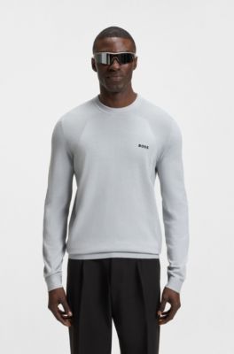 Cotton-blend sweater with body-mapping and contrast logo, Light Grey