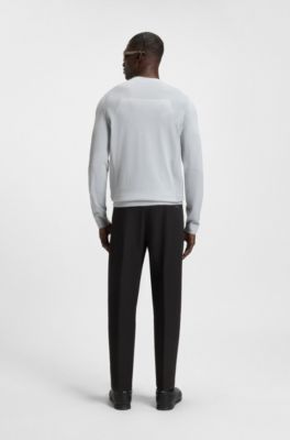 Cotton-blend sweater with body-mapping and contrast logo, Light Grey