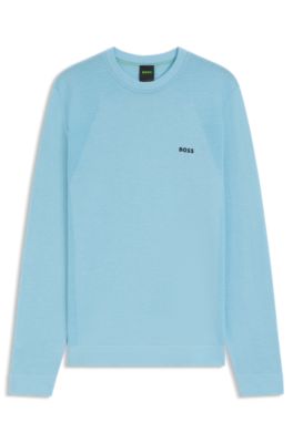 Cotton-blend sweater with body-mapping and contrast logo, Light Blue