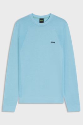 Cotton-blend sweater with body-mapping and contrast logo, Light Blue