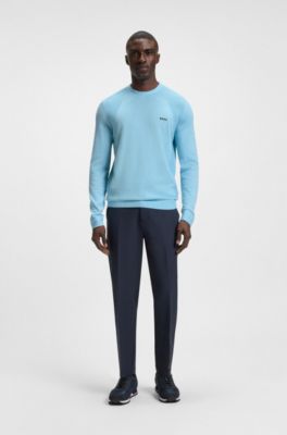 Cotton-blend sweater with body-mapping and contrast logo, Light Blue