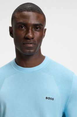 Cotton-blend sweater with body-mapping and contrast logo, Light Blue